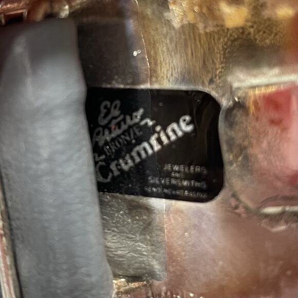 Crumrine Buckle and Leather Belt Vintage 80s Gold Gray Engraved Floral Western - Picture 9 of 9